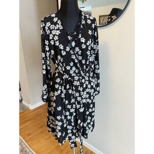 Morgan Taylor Intimates 2 pc Set Kimono Robe & Chemise Slip Black White Floral S